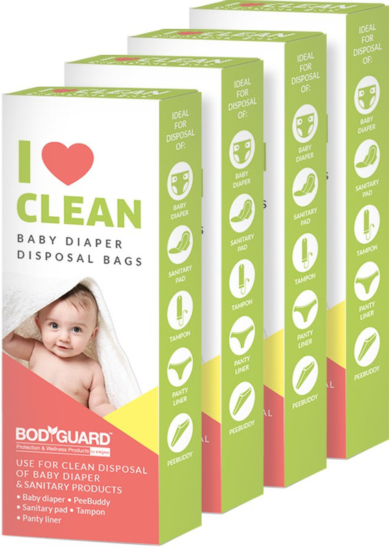 BodyGuard Baby Diaper Disposable Bag - 60 Bags (4 Pack - 15 Bag Each) | Oxo Biodegradable Disposal Bag(Green)