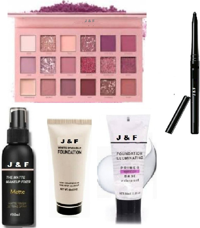 J & F Nude Eyeshadow with Primer Fixer & Foundation , Eye Care Smudge Proof Kajal