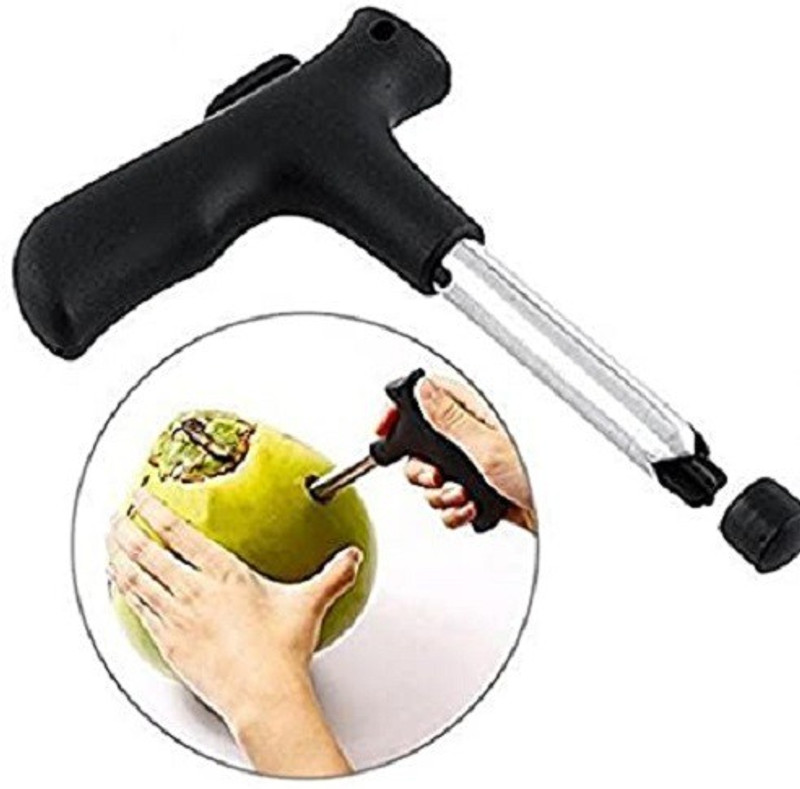 nowbest Stainless Steel Peeler Young Water Punch Tap Drill Straw Hole Open Coconut Tool Opener (Steel) Straight Peeler(Black)