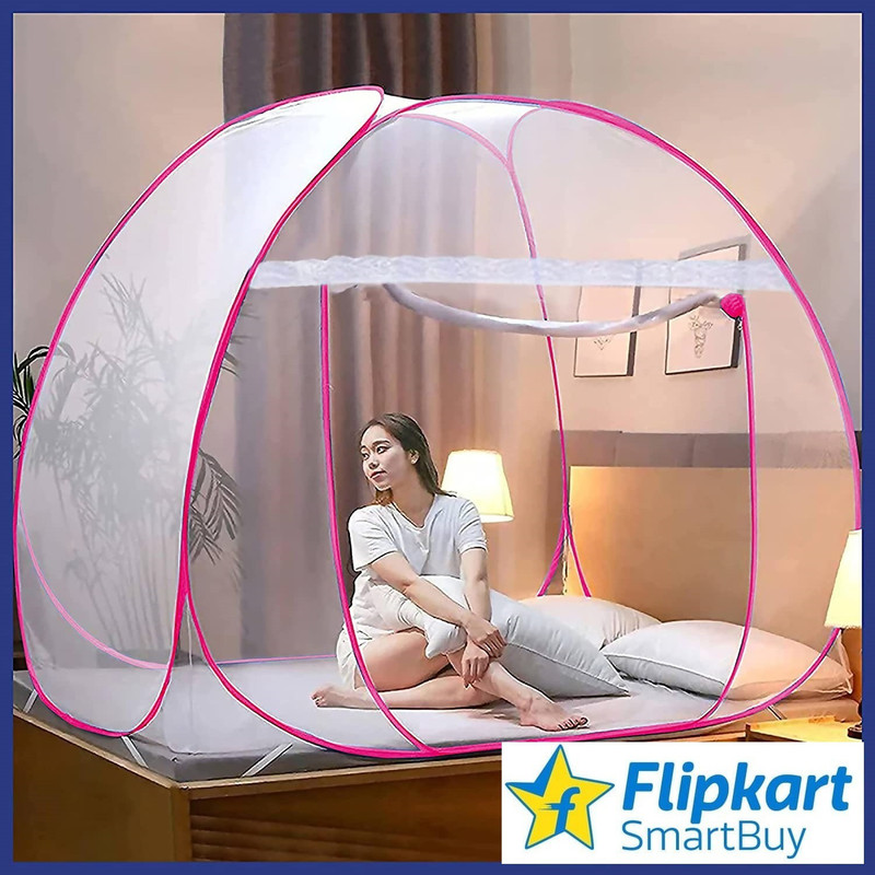 Flipkart SmartBuy Polyester Adults Washable Polyester Adults Mosquito Net Double Bed Net for Foldable Machhardani Mosquito Net(Pink, Tent)