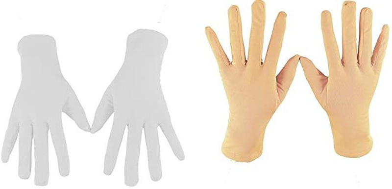 PRALAV Men's &Women's Sun Rays Protection Cotton Hand Gloves(Pack Of 2 Pairs) Baseball Gloves(White, Beige)