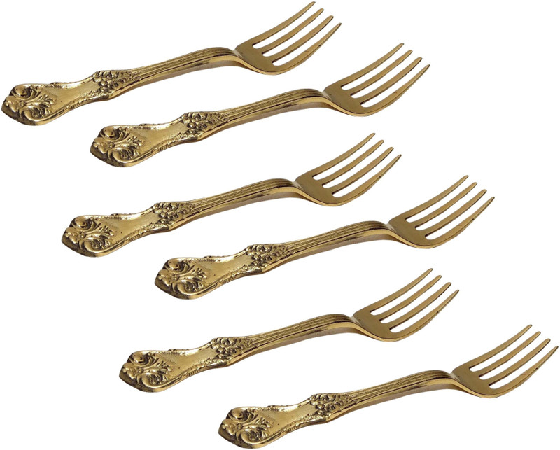 A&H Set of 6 piece Brass Dinner Forks Multipurpose Use Forks Set Brass Serving Fork Set(Pack of 6)