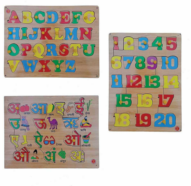FireFlies Capital Alphabet & Hindi Vowel Combo Puzzle with Knob for kids(Brown)