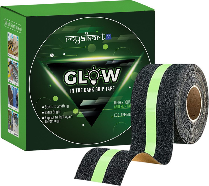 Royalkart HighPower Anti-slip tape Handheld Glow-in-Dark for Local Illumination - Anti Skid Improves Grip and Prevents Risk of Slippage on Stairs or Other Slippery Surfaces (50 mm x 5 meter, Radium-Black) (Manual)(Set of 1, Black, Green)