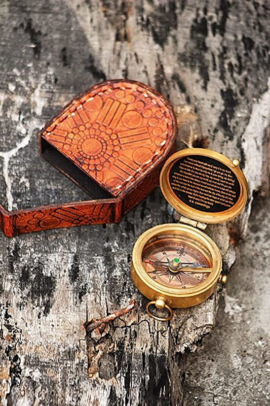 Snc Brass Antique Flat Pocket Compass with Lather Box Best for Gift Compass(Brown)