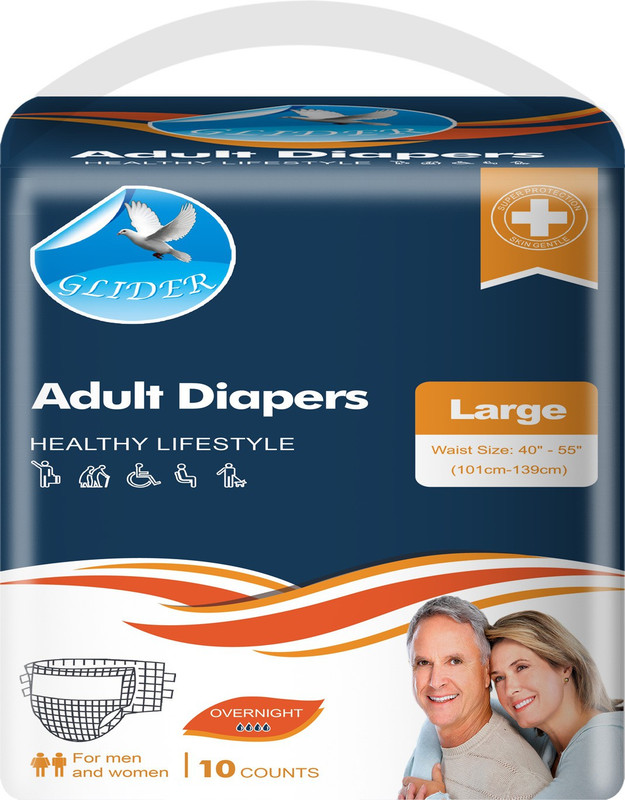 GLIDER Adult Diaper LARGE - 40-55 Inch, 101-139 cm ( Pack of 1 ( 10 Count )) Adult Diapers - L(10 Pieces)