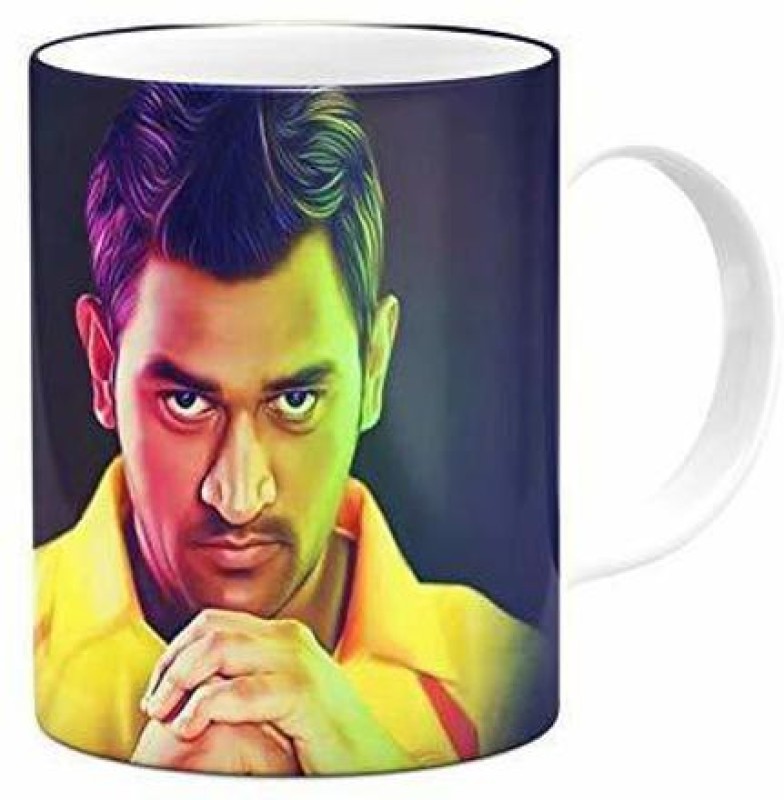 GIFTMART Ms Dhoni mug Cricket Face , Captain Cool Mahi CSK Chennai Super King dhoni Cup Ceramic Coffee Mug(350 ml)