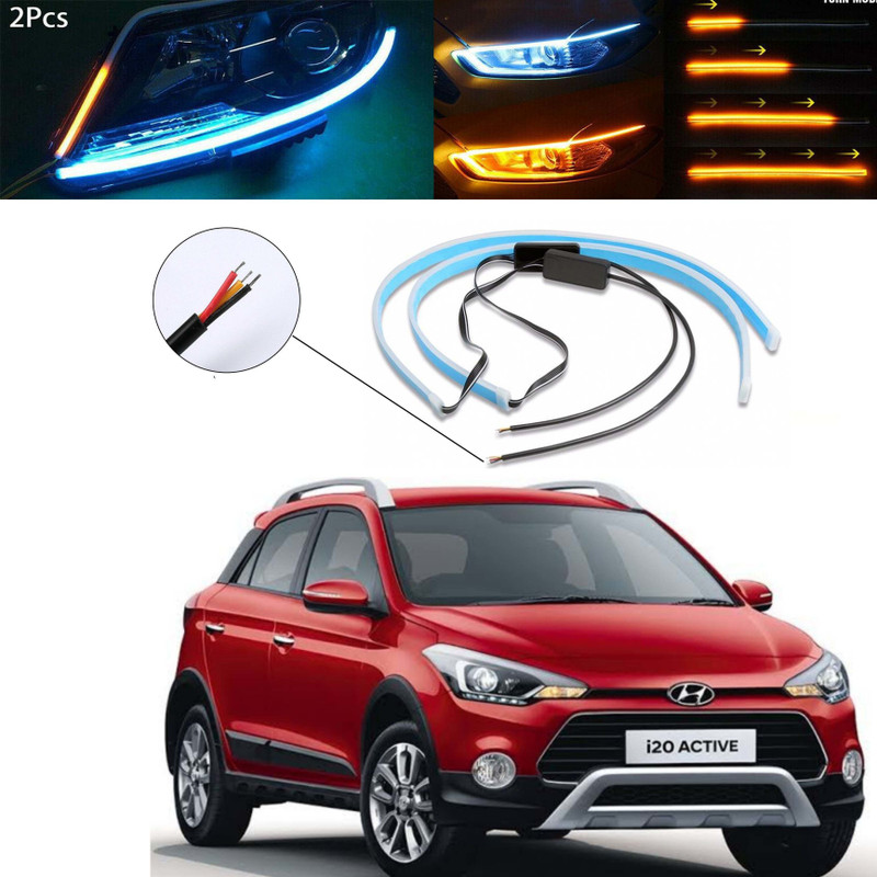 Gadiparts ™ Car Audi Light Flexible Strip DRL White And Yellow LED For i20 Elite Interior Light Car LED for Hyundai (12 V, 55 W)(Elite i20, Pack of 1)