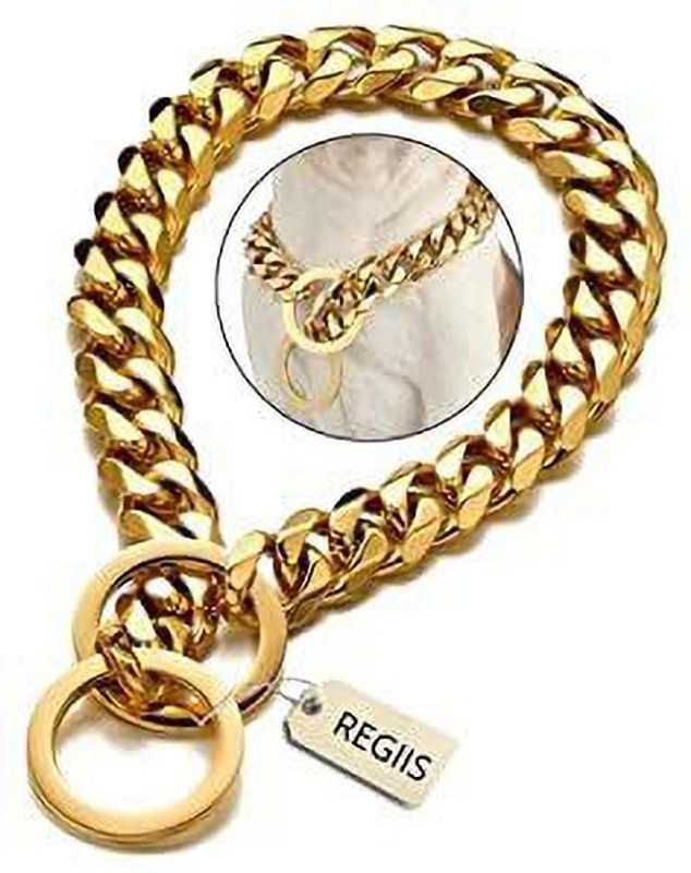 Pups&Pets Dog Collar Chain, Brass Dog Collar for Medium Size Dogs Dog & Cat Collar & Chain(Medium, Multi Color)