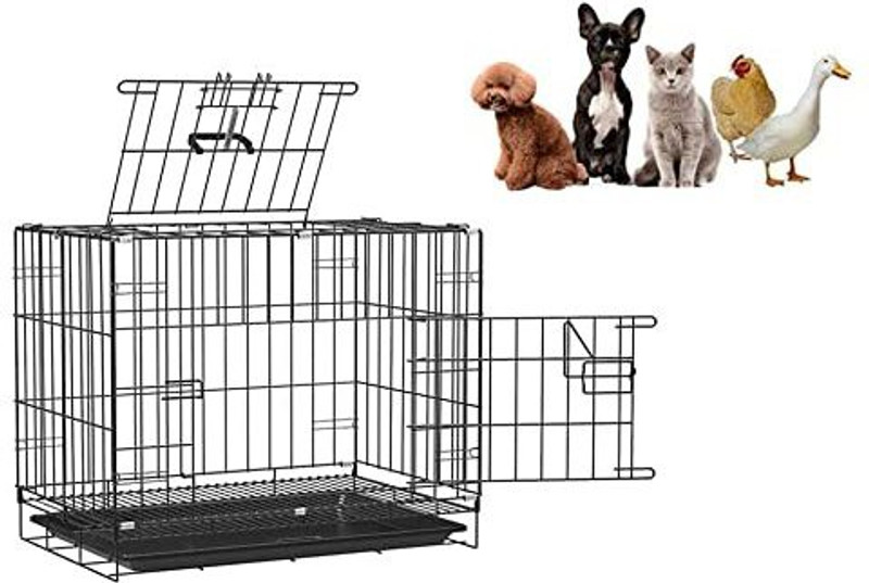 Pups&Pets Double-Door Folding Metal Dog Cage with Paw Protector Black Soft Crate Pet Crate