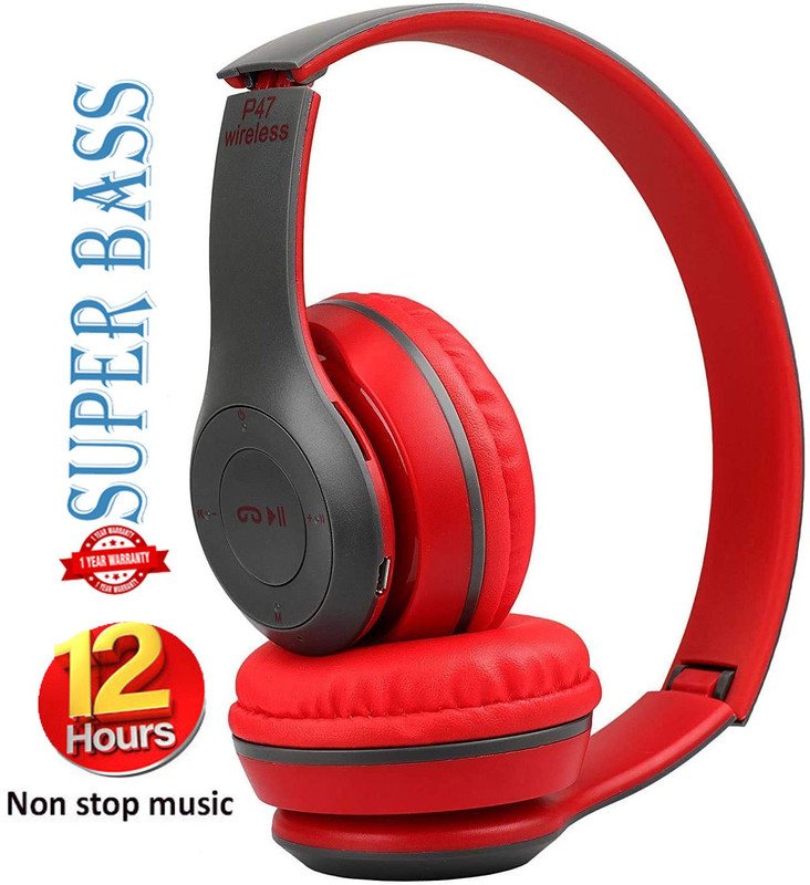 Techobucks Extra Bass 12Hrs Playtime Bluetooth Wireless Neckband headphone Earphone headset MP4 Player(Red, 0 Display)