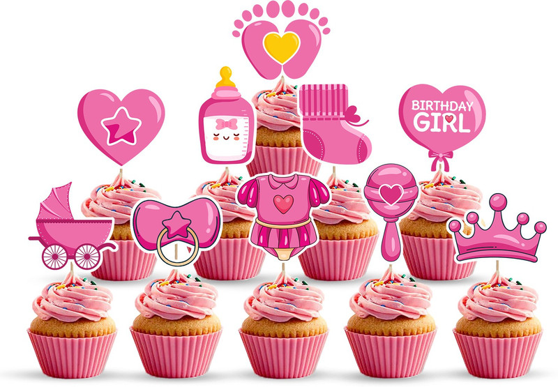 ZYOZI Barbie Princess Birthday Party Supplies Decorations Cup Cake Topper for Girls Birthday (pack of 10) Cupcake Topper(pink Pack of 1)