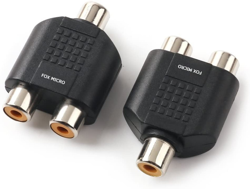 FOX MICRO  TV-out Cable RCA Female to Two RCA Female Audio Head RCA F One Two RCA F Stereo Adapter 2Pack(Black, For Computer, 0.005 m)