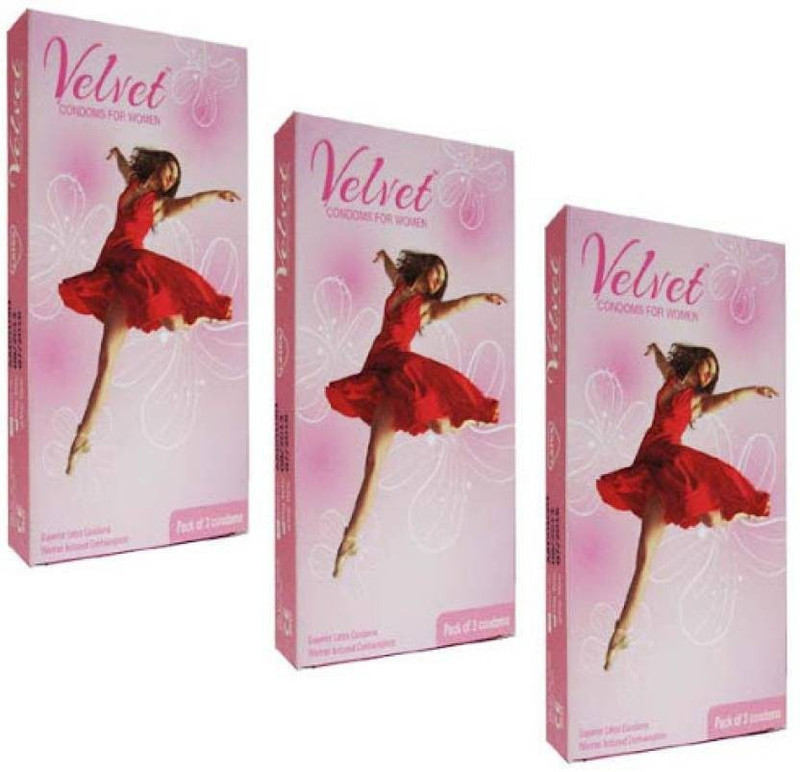 MOODS Velvet Women/Female Initiated Contraception Lubricated Protection With Pleasure 3x3=9 Condom(Set of 3, 9 Sheets)