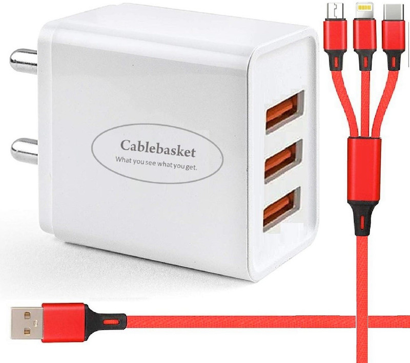 cablebasket Wall Charger Accessory Combo for Redmi Note 5 Pro, Redmi 7 PRO, 8, Apple Iphone 5(White, Red)