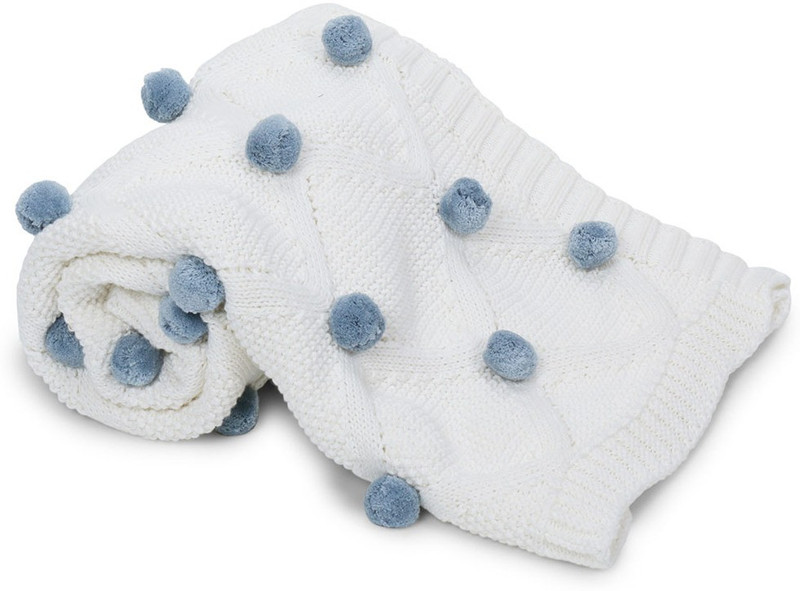 haus & kinder Solid Crib Crib Baby Blanket for AC Room(Cotton, White & Blue)