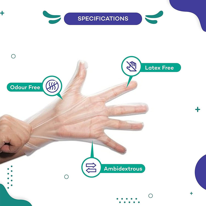 dental mart Disposable Transparent Clear Plastic Cleaning Gloves for medical use Latex Examination Gloves(Pack of 100)