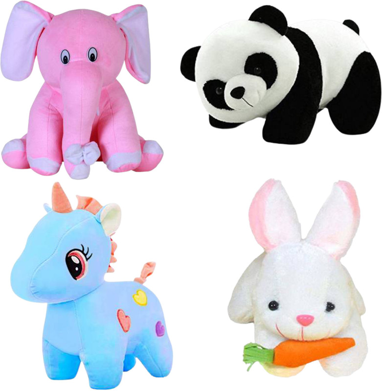 Toyhaven Combo of sitting elephant, unicorn , rabbit and panda/  - 25 cm(Black, Pink, White, Blue)