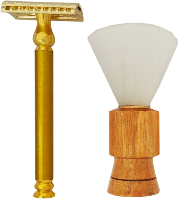 MGP FASHION Golden Safety Razor Cut Free, Wooden Handle(2 Items in the set)
