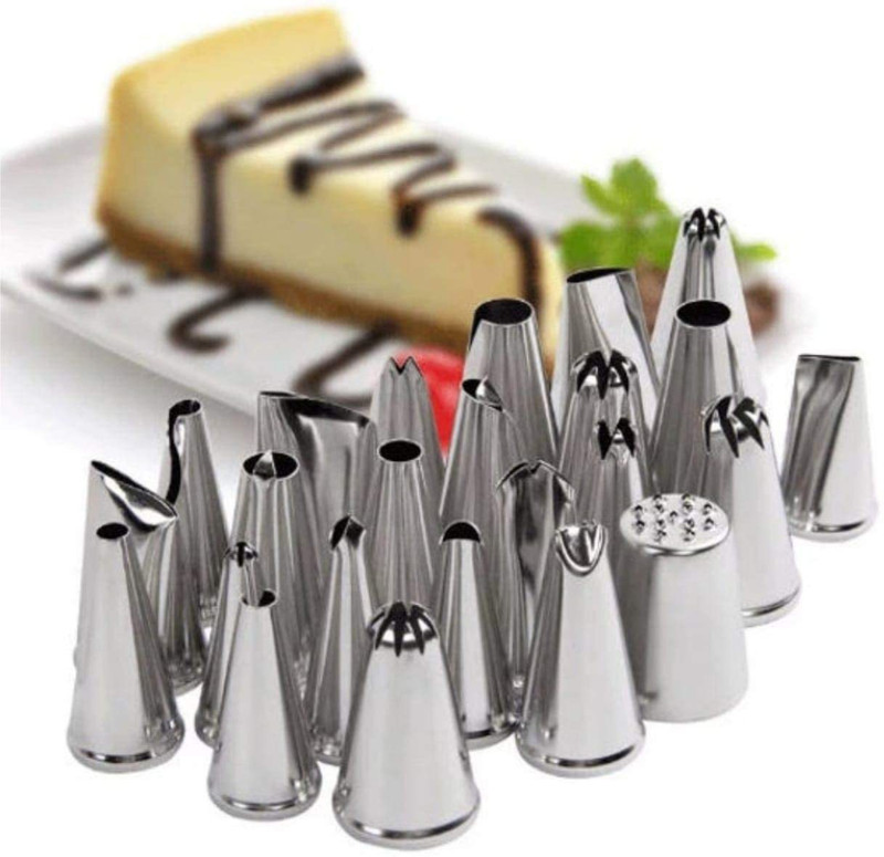 Ochtend Wonder Home's Stainless Steel Cake Decorating Icing Nozzles Set of 24 Aluminum Star Icing Nozzle(Silver Pack of 24)
