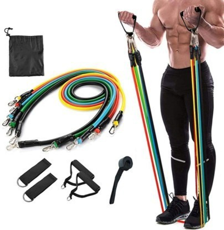 CANDYVILLA 11Pc Resistance Bands Elastic Rubber Rope Sport Expander Resistance Tube(Multicolor)