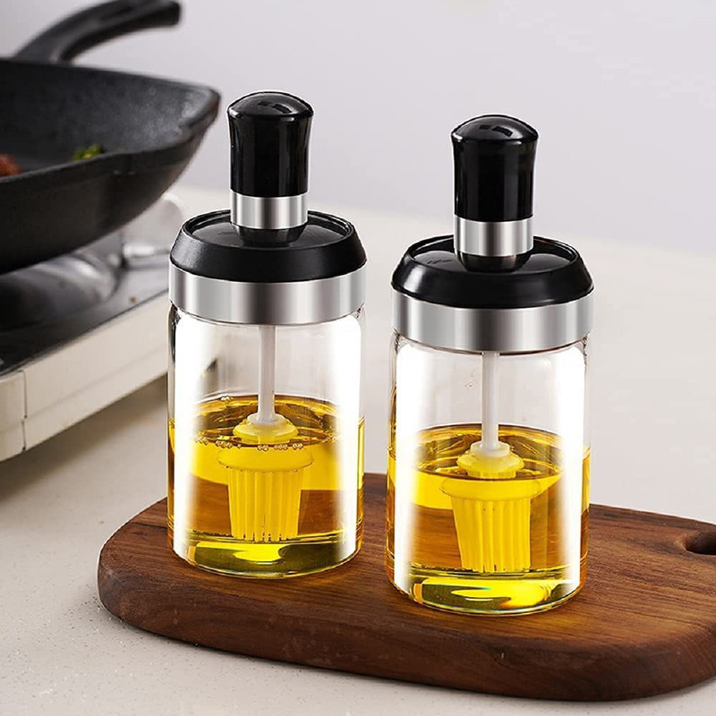Gabani fashion Glass Food Storage Jar with Brush for Ghee, Butter, Oil Jar silicone Round Pastry Brush(Pack of 1)