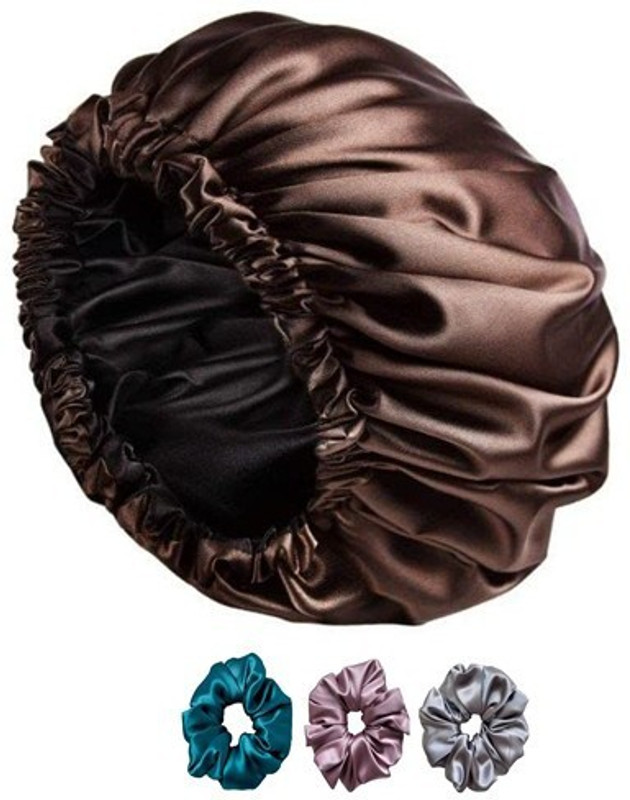 ARMOXA Diamond Satin Hair Cap for women hair beauty, 3 Scrunches (Burgundy)