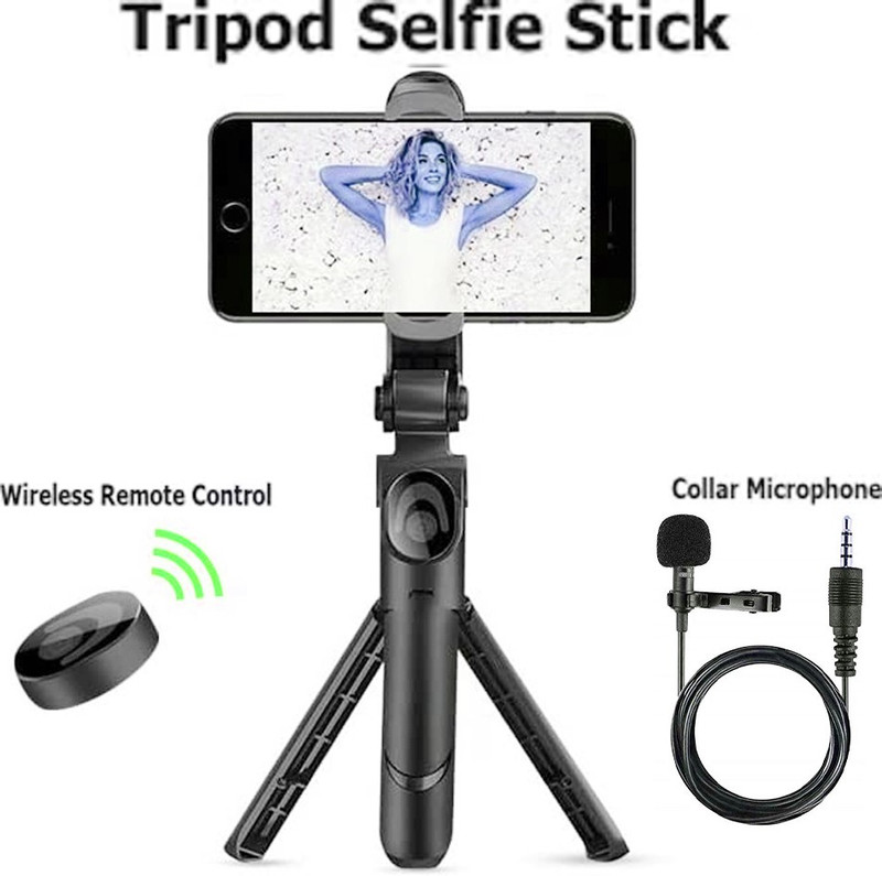 Planetoid OG Quality Latest Xt02 Tripod Selfie Stick With Collar mic 3.5mm Jack Tripod, Tripod Kit, Tripod Bracket, Tripod Ball Head(Black, Supports Up to 500 g)