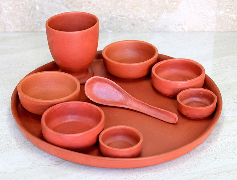 hc the crafts Pack of 9 Earthenware Dinner Set(Brown)