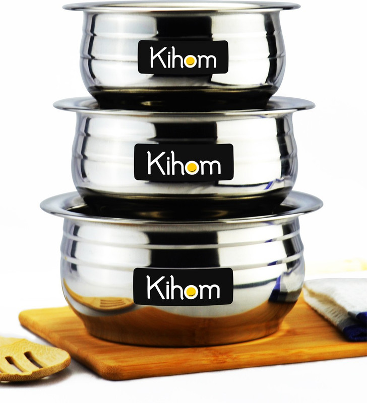 Kihom Stainless Steel Serving Bowl Stainless Steel Mixing Bowls,Bowls ,Serving Bowls Disposable(Pack of 3, Silver)
