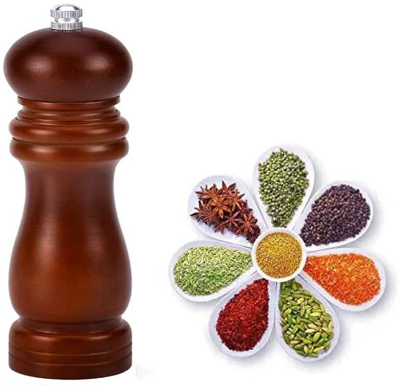 Aatamiy Kitchen Wooden Salt Pepper Grinder Mechanism Mill Shaker Crusher for Home 6 INCH Wooden Traditional Pepper Mill(Brown, Pack of 1)