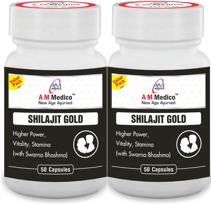 A M Medico Shilajit Gold | Ayurvedic Shilajit power, stamina and vitality 50 Capsules(Pack of 2, 100 Capsules)