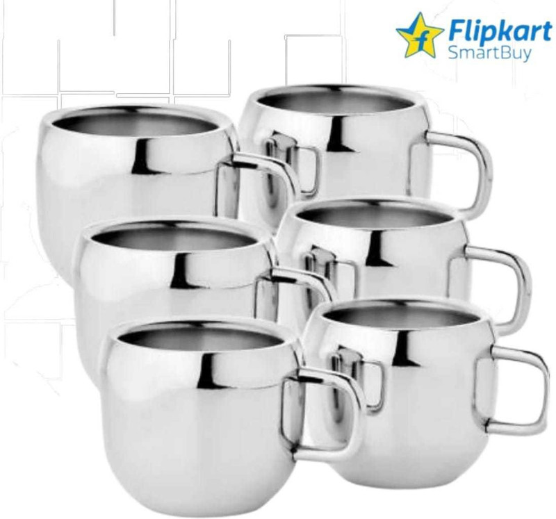 Flipkart SmartBuy Pack of 6 Stainless Steel Steel Tea Cup, Cup Set, Steel Tea Cup Set Of 6, Apple Tea Cup, Tea Cup Set(Silver, Cup Set)