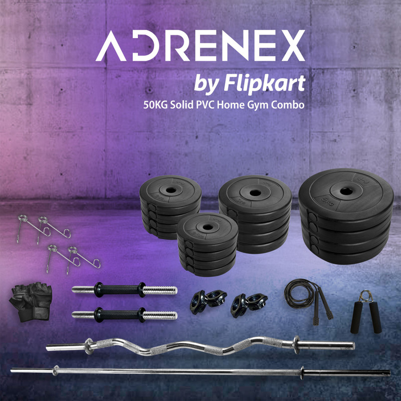 Adrenex 50 kg with Straight, Curl and Dumbbell Rods Home Gym Combo