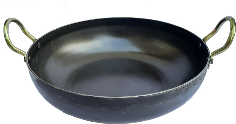 LooksGood Traditional Iron deep Kadai/Pan Heavy Base Iron Kadhai Kitchen with Golden Rings Kadhai 31 cm diameter 4.6 L capacity(Iron)