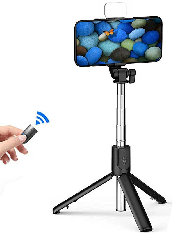 Wanzhow Best Tripod Extendable Selfiesstick with Detachable Wireless Remote Phone Holder Monopod, Tripod, Tripod Bracket, Tripod Kit(Black, Supports Up to 500 g)