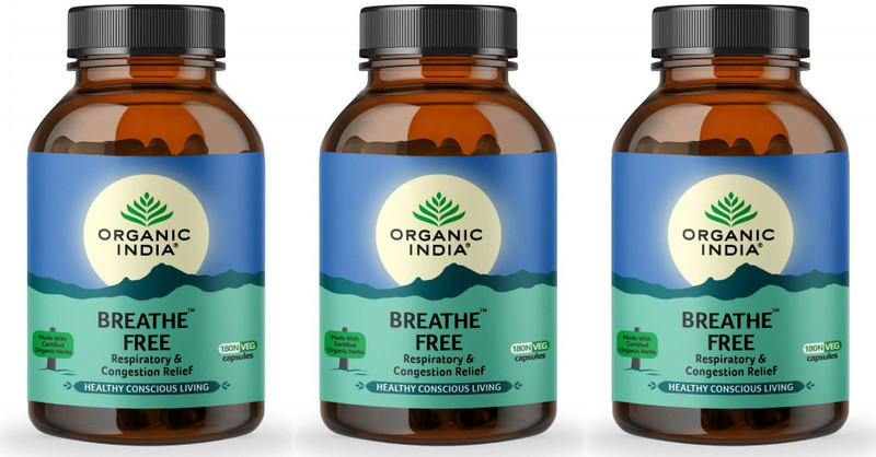 ORGANIC INDIA Breathe Free Ayurvedic Capsule for Allergic Asthma & Coughing 180 Capsules x 3(Pack of 3, 540 Capsules)