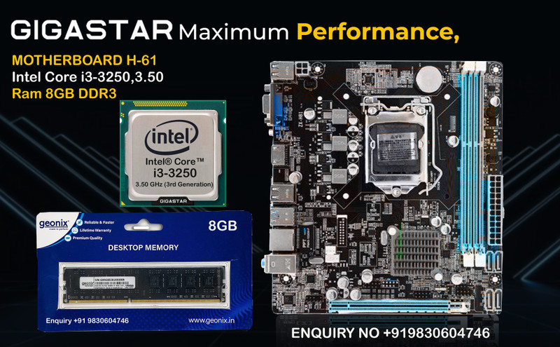 GIGASTAR I3 3250,3.50Ghz,8GB Ram, H61 Combo Motherboard(NA)