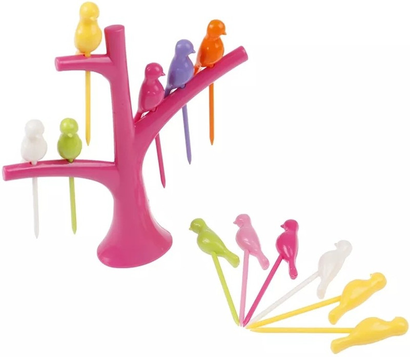 KARTKEE Birds Fork Tree shape (6 Pieces Bird Fork With Tree) Disposable Plastic Serving Fork
