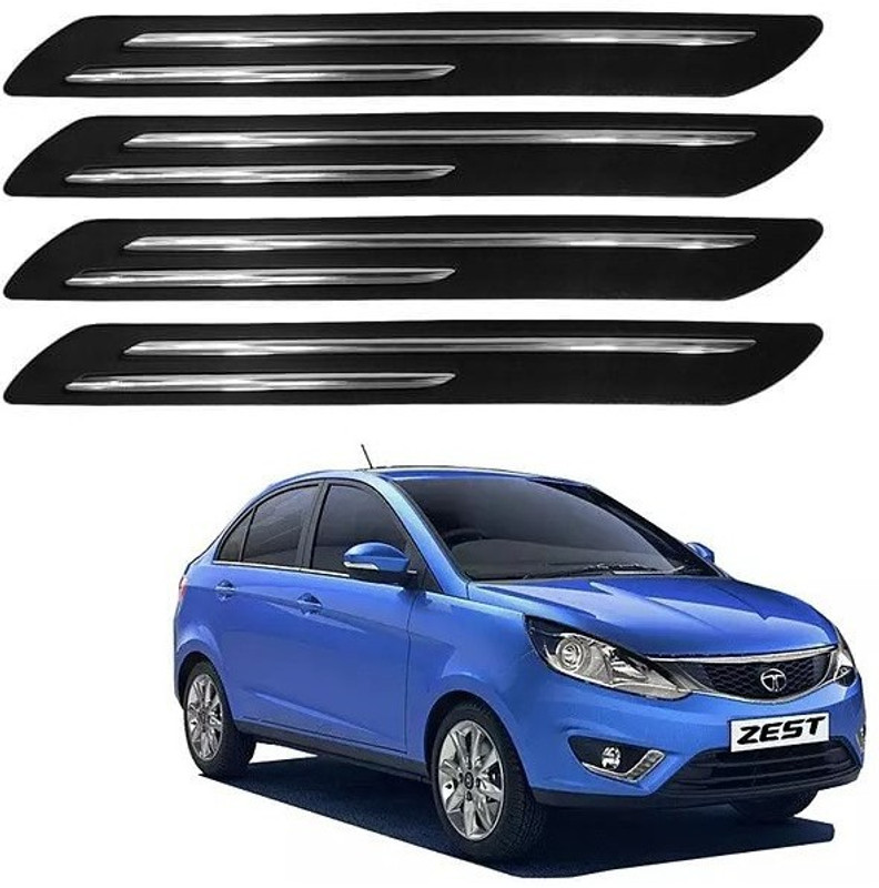GEPRONIX Plastic, Stainless Steel Car Bumper Guard(Black, Silver, Pack of 4, Tata, Zest)