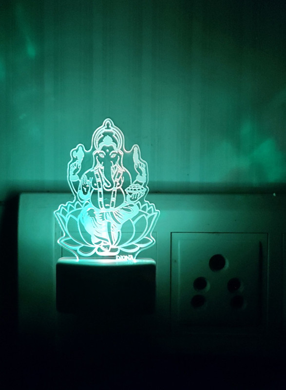 DIONA Ganpati 3D Illusion Led Night Lamp Multi Color Changing Night Light Ganesh Night Lamp(9 cm, Multicolor)