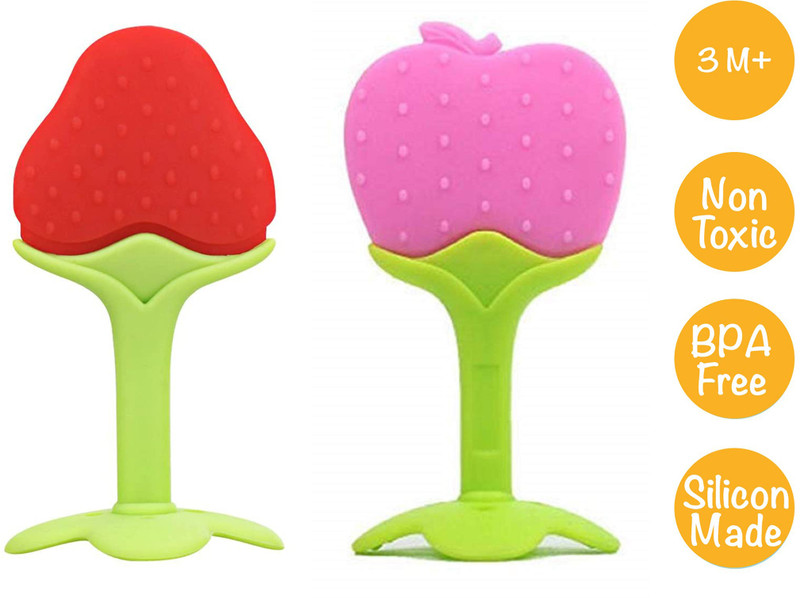 mastela Silicone BPA Free Fruit Shape Teethers for Baby/Infants (Strawberry & Apple) Teether(Strawberry & Apple)