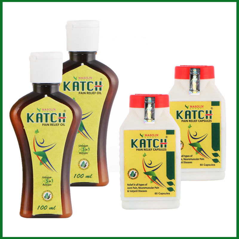 masolin KATCH AYURVEDIC PAIN RELIEF MASSAGE OIL & CAPSULES COMBO-2X100ML OIL+2X60CAPS Liquid(4 x 50 ml)