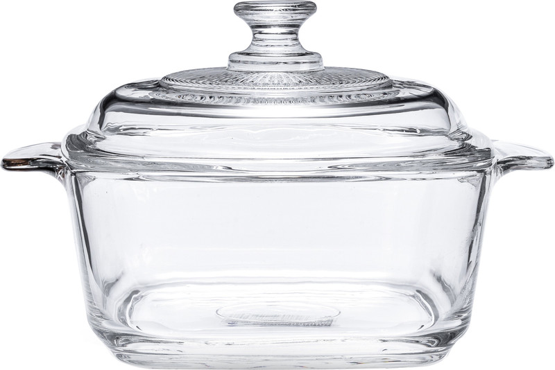 Crystalarc Glass Serving Bowl 2.5Ltr Tempered Glass Square Microwave Safe Serving Bowl Casserole Pot with Lid(Pack of 1, Clear)
