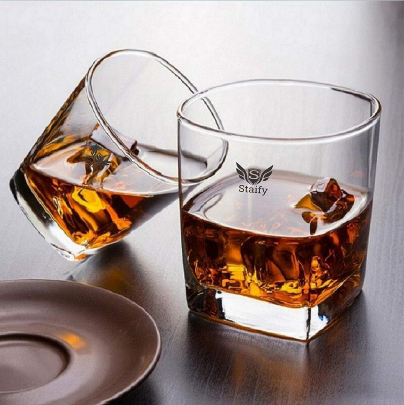 Staify (Pack of 2) Whisky Rocks Glass, Old Fashioned Glass Glass Set Whisky Glass(260 ml, Glass, Clear)