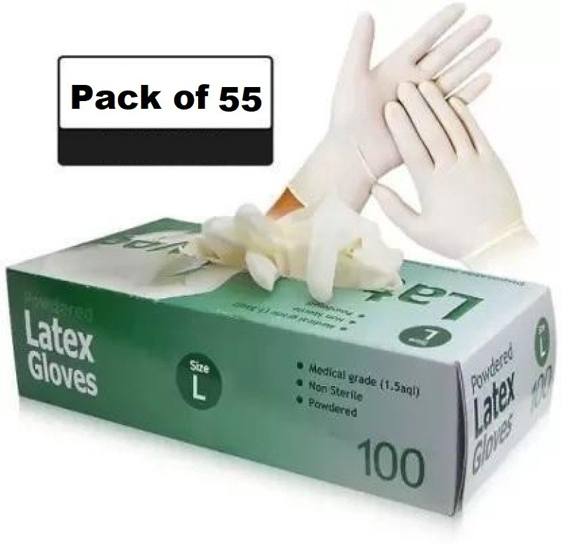 DM India -Doctor Choice Latex Non sterile Examination Medical Grade Disposable Hand Gloves (Best Price,100 % Good Quality) (With Dispenser Box) (White ,Small) Latex Surgical Gloves(Pack of 55)