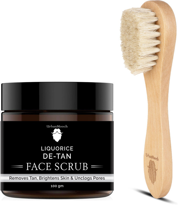 UrbanMooch Organic Detan Face Scrub & Wooden Face Cleansing Brush For Brightening & Glowing Skin(2 Items in the set)