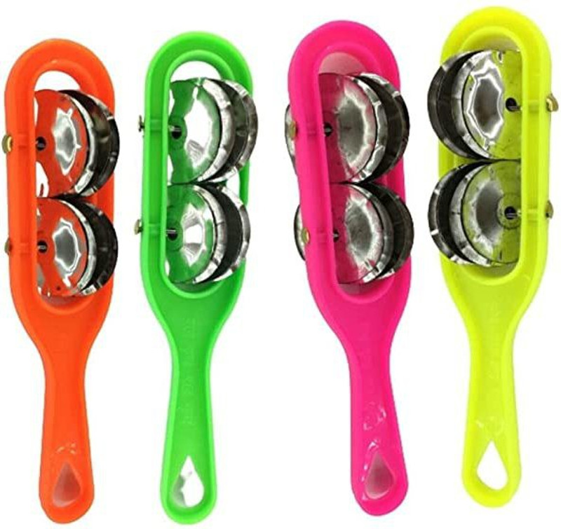 KHALSA MUSICAL Hand Percussion Jhika Cymbals Musical Instrument (4 Pcs Multi-color) Kartal Instrument