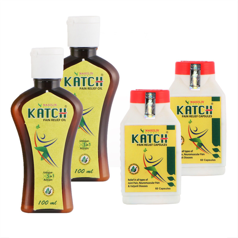 masolin KATCH AYURVEDIC JOINT&BONE PAIN RELIEF OIL&CAPSULES COMBO-2X100ML OIL+2X60CAPS Liquid(4 x 50 ml)
