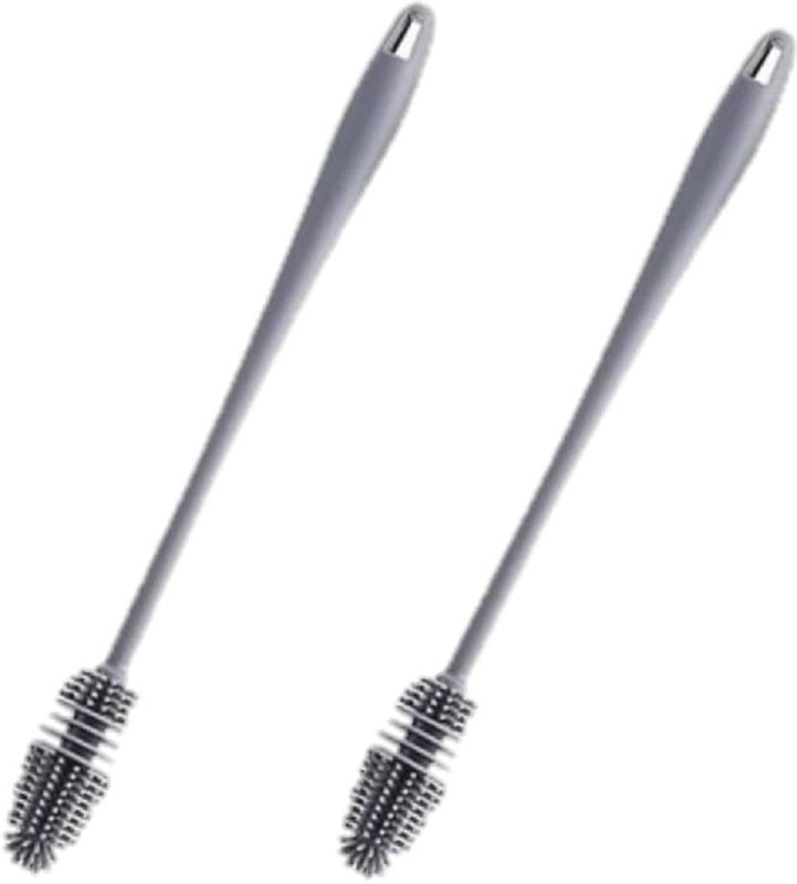 Radha Cleaning Brush with TPR Made Flexible Bristles|| Long Handled Silicone Brush(Grey)